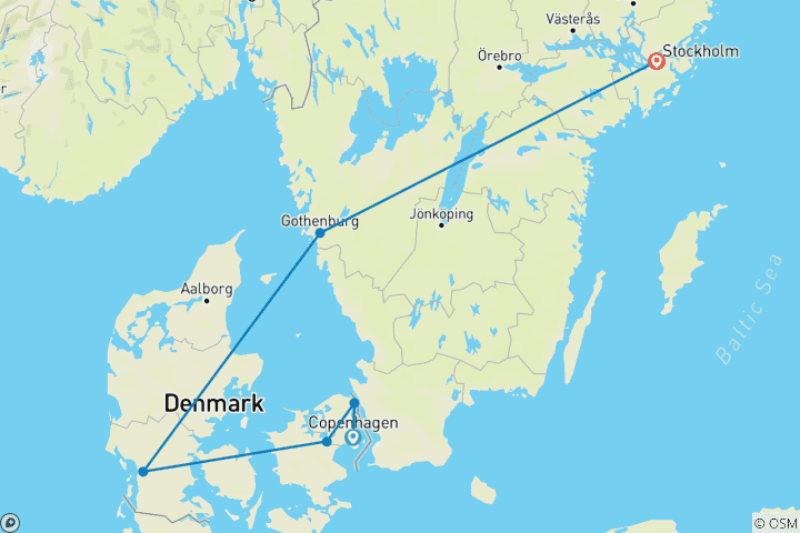 Carte du circuit Voyage en Scandinavie : Du Danemark à la Suède