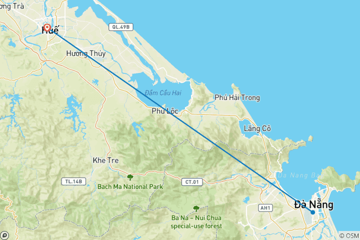 Mapa de Excursión en tierra - Colinas de Bana y Montaña de Mármol en la ciudad de Danang - Circuito privado