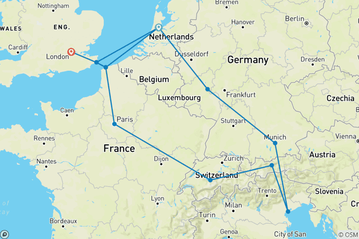 Mapa de Horizonte Europeo (Estándar, Verano, Inicio Ámsterdam, Clásico, 10 Días)