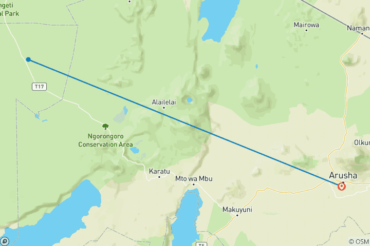 Carte du circuit 3 jours de safari remarquable au Serengeti et au Ngorongoro