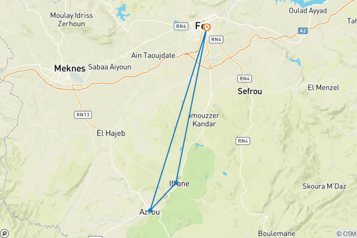 Carte du circuit Excursion privée d'une journée de Fès au Moyen Atlas