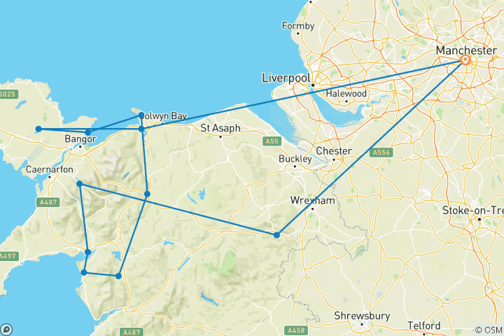 Map of North Wales & Snowdonia From Manchester (Hotel) - 3 days