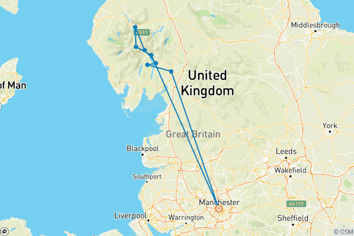 Map of Lake District From Manchester - 3 days