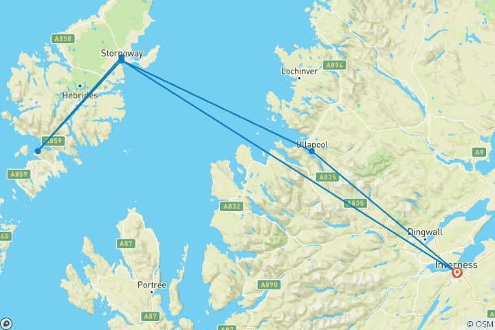 Map of Inverness to the Outer Hebrides (Hotel) - 3 days