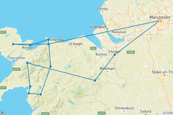 Map of North Wales & Snowdonia From Manchester - 3 days