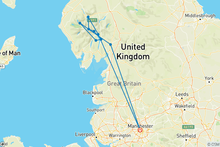 Map of Lake District From Manchester (Hotel) - 3 days