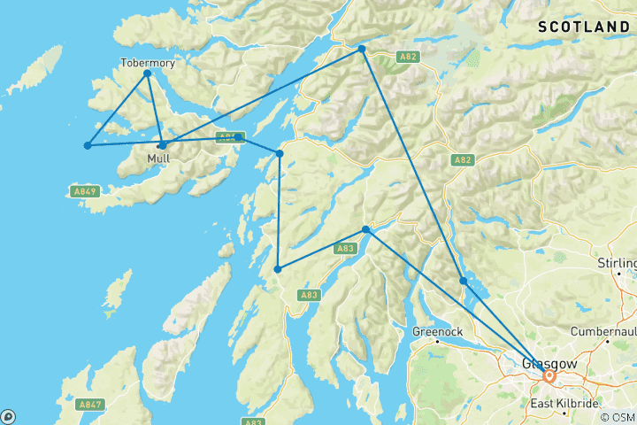 Carte du circuit Magic Mull au départ de Glasgow (hôtel) - 3 jours