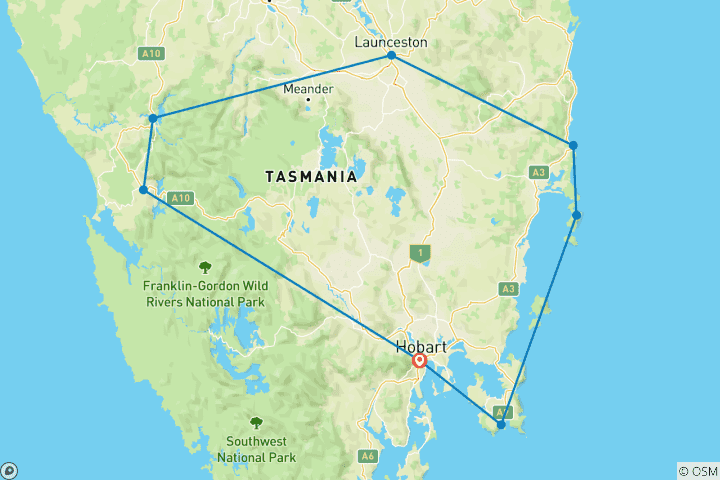 Map of Tasmania Discovery Nature Tour