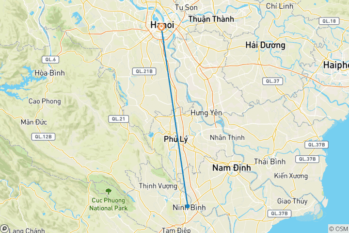 Carte du circuit Aventure à Ninh Binh : Circuit d'une journée à Hoa Lu, Trang An et la grotte de la danse