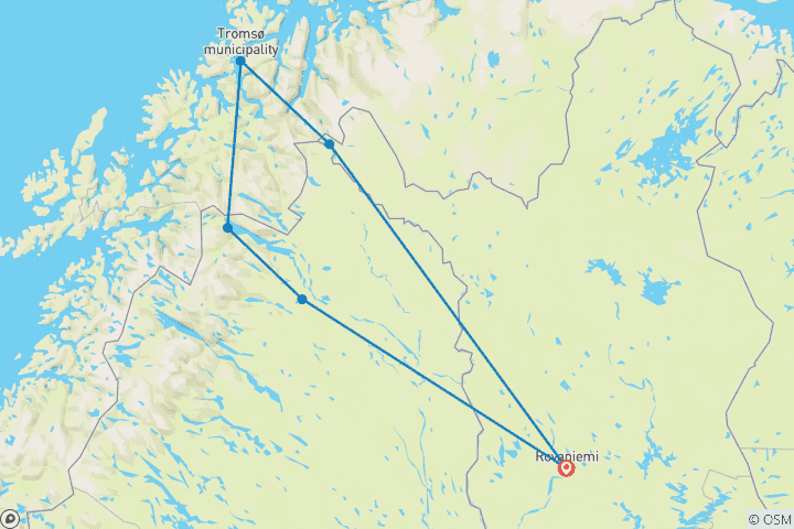 Carte du circuit Tour de la Grande Laponie, Finlande, Suède et Norvège (départ de Rovaniemi)