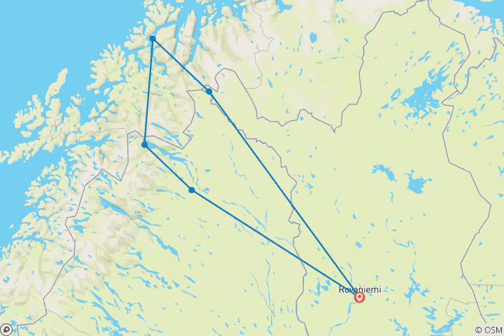 Mapa de Gran Circuito a Laponia, Finlandia, Suecia y Noruega (salida desde Rovaniemi)