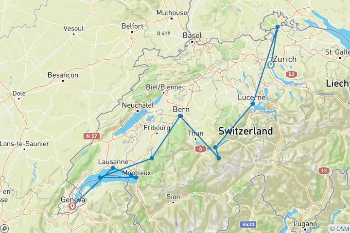 Carte du circuit Circuit en petit groupe dans la Suisse enchanteresse