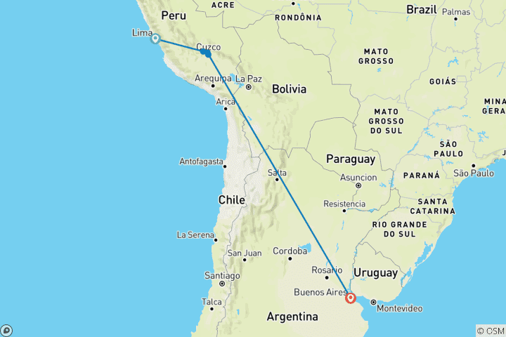 Map of Peru & Amazon Experience 2026 - 16 Days