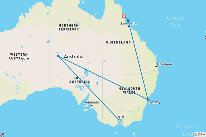 Mapa de Cultura aborigen y lugares destacados de Australia (Con vuelos internos, 13 días)