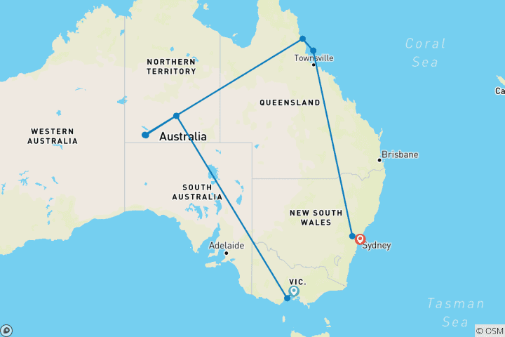 Mapa de Lo más destacado de Australia (9 destinations)