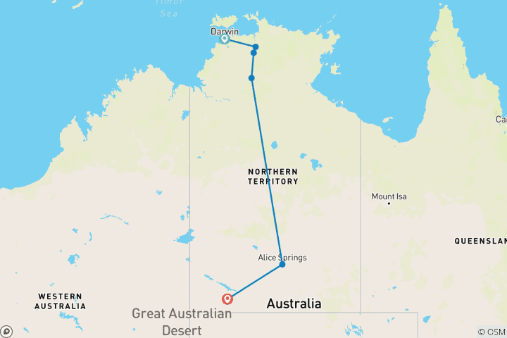 Kaart van Northern Territory Explorer (Basisreis, 2025/2026, Beste koop, 11 dagen)