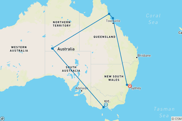 Mapa de Lo más destacado de Australia (8 destinations)