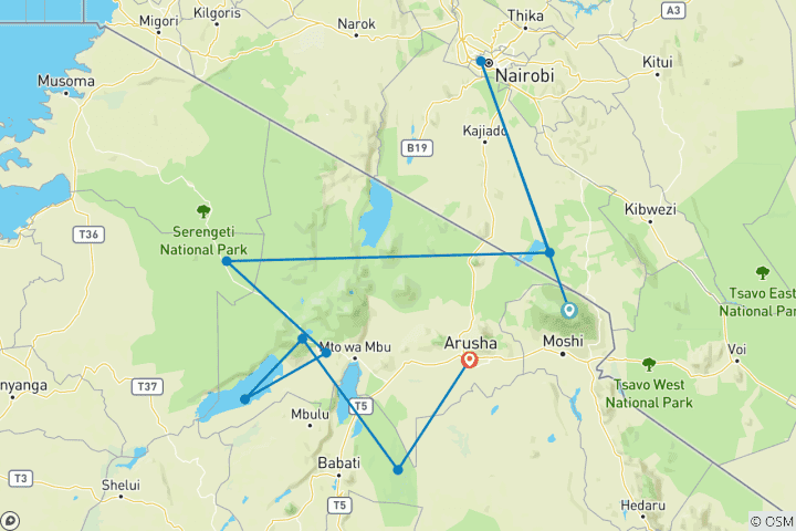 Karte von Afrikanische Safari: Kenia und Tansania (Nairobi bis Tarangire National P) (2025)