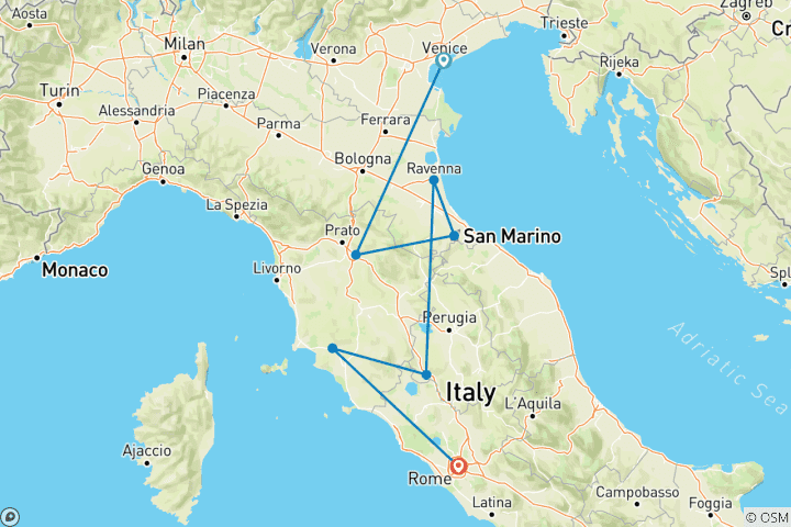 Karte von Das Beste von Italien (Venedig bis Rom)