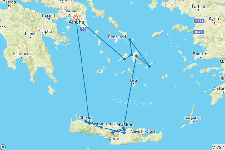 Map of Gems of Greece: Athens, Naxos & Crete