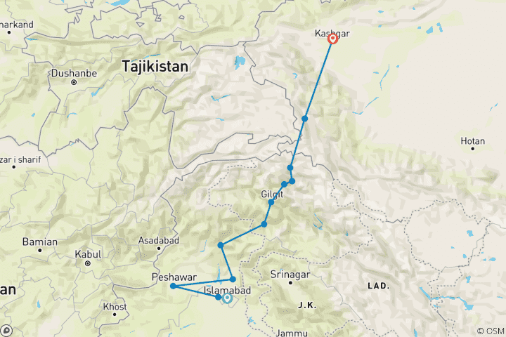 Karte von Pakistan - China, Antike Seidenstraße Tour