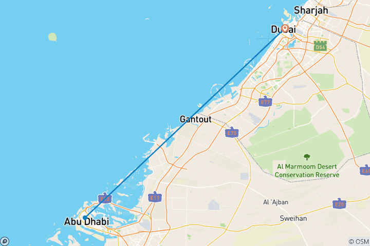 Map of 6 Days 5 Nights Dubai Adventure Tour