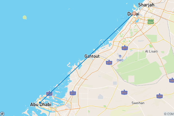 Map of 6 Days 5 Nights Dubai Adventure Tour