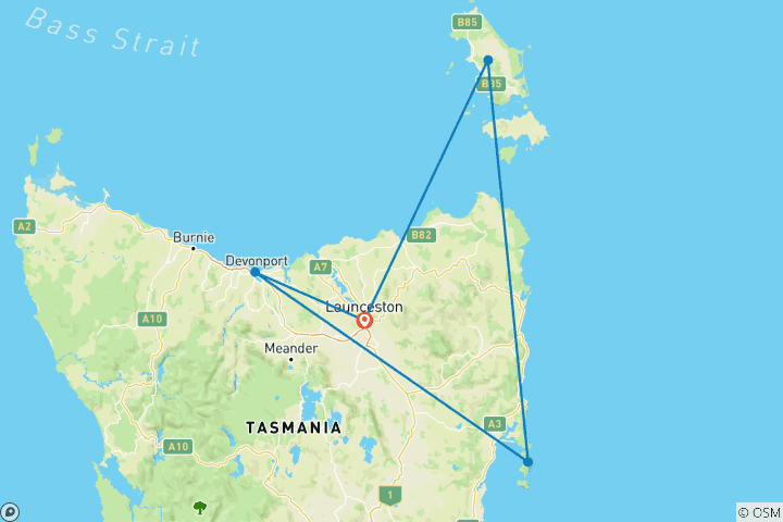 Carte du circuit Dégustation de la Tasmanie et de l'île Flinders (7 jours)