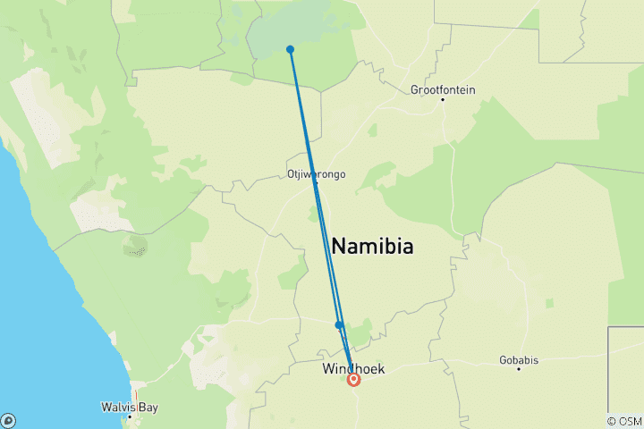 Map of 3 Days Etosha Private Safari