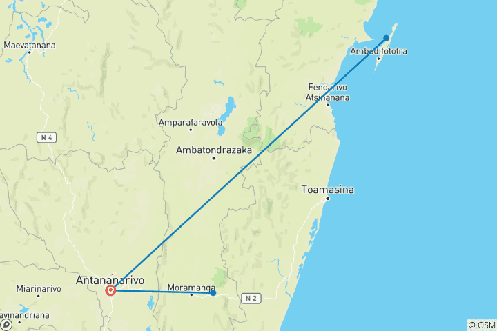 Map of Customized 8 Days Madagascar Family Trip for Whale Watching, Daily Start