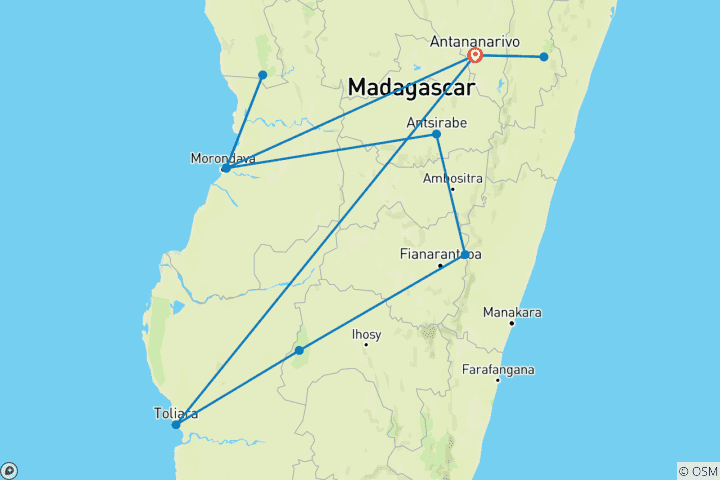 Map of Tailor-made Madagascar Family Tour for Baobabs & Lemurs, Daily Start