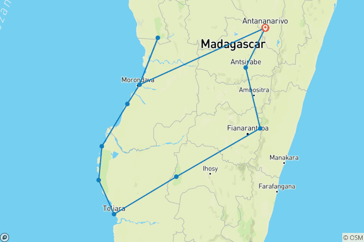 Map of Tailor-made 18 Days Madagascar Great Ring Discovery, Private Guide & Jeep
