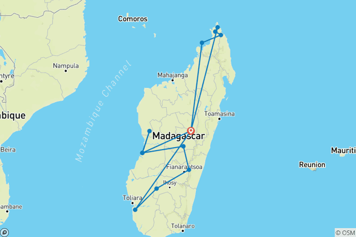 Kaart van Aangepast diepgaand Madagascar Wildlife Avontuur, Zonder Groep