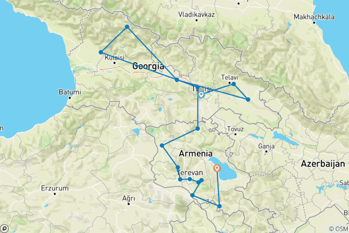 Map of Georgia and Armenia Tour 19 days