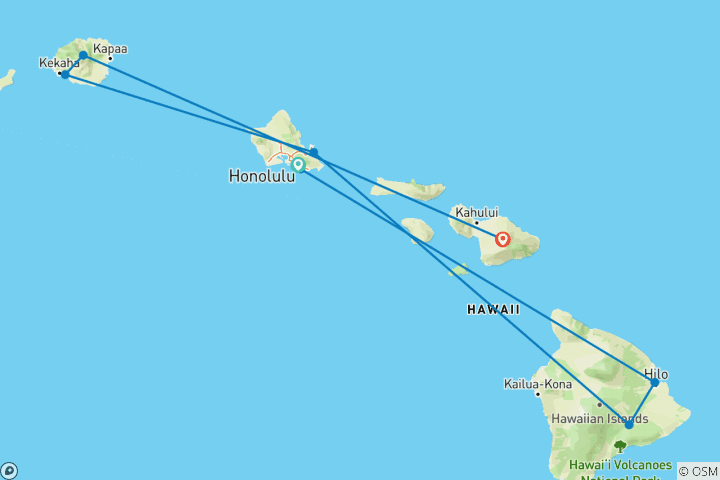 Map of Hawaiian Islands (8 destinations)