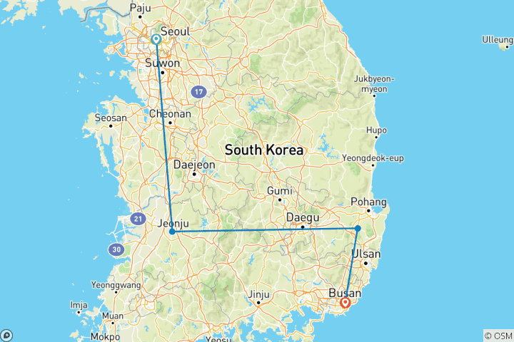 Map of South Korea Essentials 10 Day - One Life Adventures