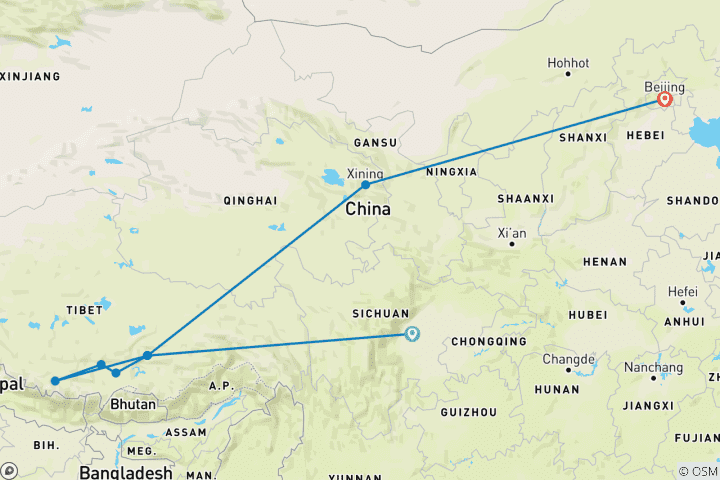 Karte von Rundreise - China mit Tibet