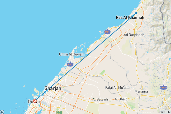 Carte du circuit 5 jours d'expériences palpitantes dans le désert à Ras Al Khaimah
