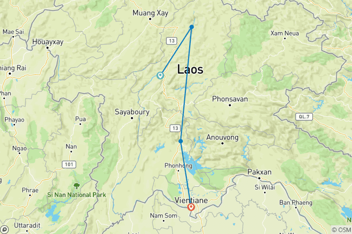 Map of 8-Day Northern Laos Adventure: Luang Prabang, Vang Vieng, and Vientiane