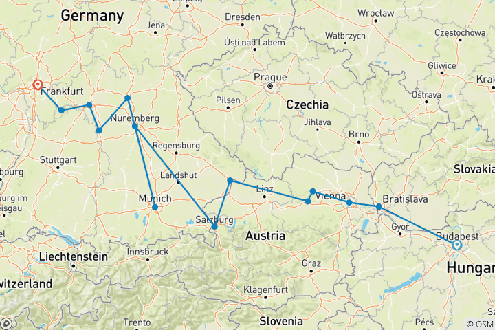 Carte du circuit Noël de Budapest à Francfort