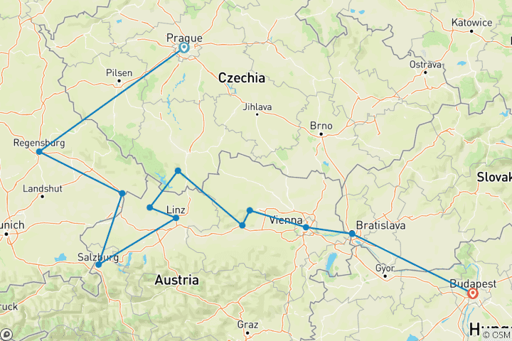 Carte du circuit Danube Dreams for Wine Lovers avec 2 nuits à Prague (vers l'est) 2026