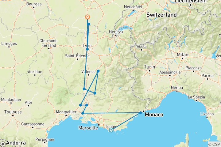 Map of Burgundy & Provence with 2 Nights in French Riviera (Northbound) 2026