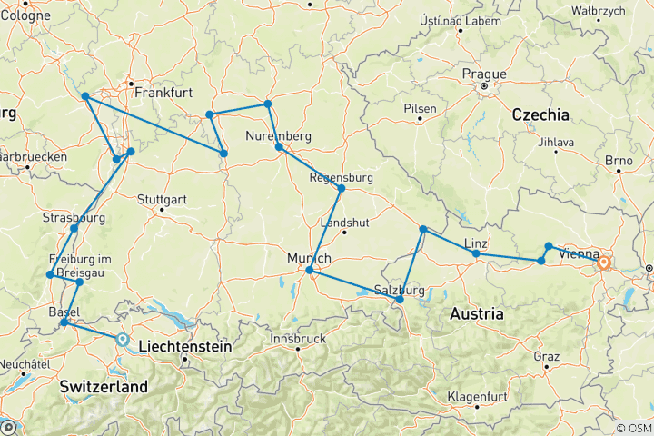 Carte du circuit Noël de Bâle à Vienne