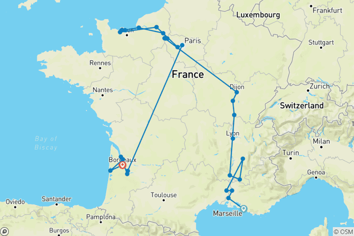 Carte du circuit France, Uncorked : Le Rhône, la Seine et Bordeaux 2026