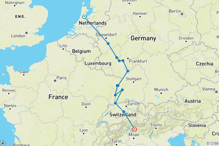 Map of Romantic Rhine with Swiss Alps, 1 Night in Lucerne & 3 Nights in Lake Como (Southbound) 2026