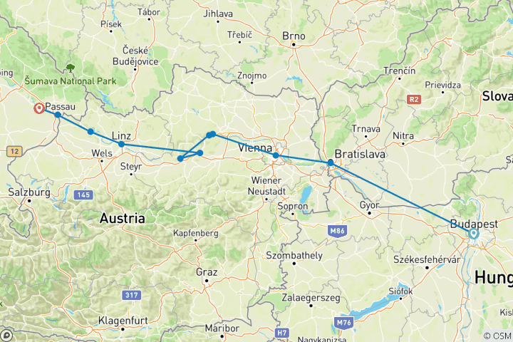 Map of Danube Dreams (Westbound) 2026