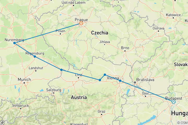 Carte du circuit Fêtes de fin d'année sur le Danube Bleu Découverte avec 2 nuits à Prague 2026
