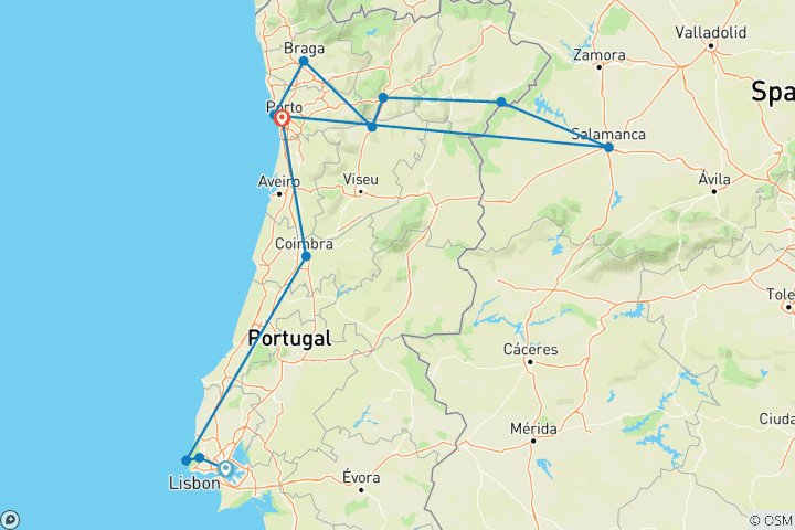 Carte du circuit Vida Portugal : Vignobles et villages le long du Douro avec 3 nuits à Lisbonne