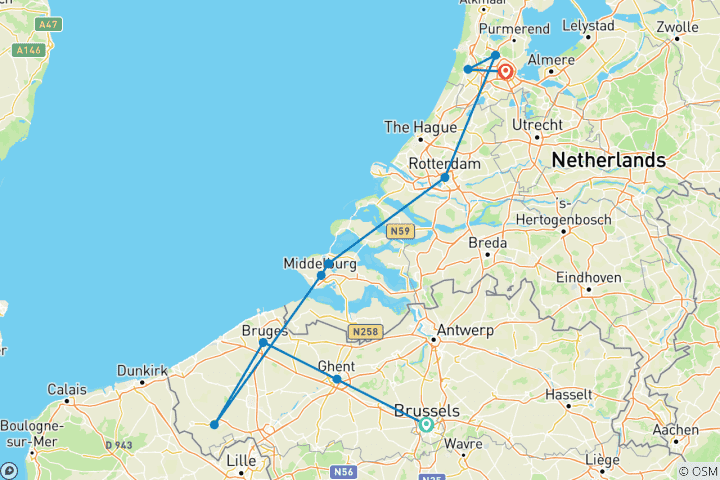 Carte du circuit Trésors de Belgique et de Hollande