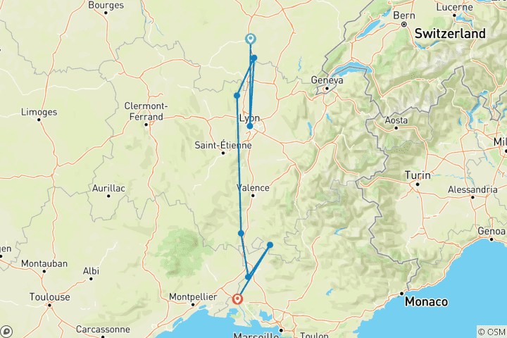 Map of Burgundy & Provence for Wine Lovers (Southbound)